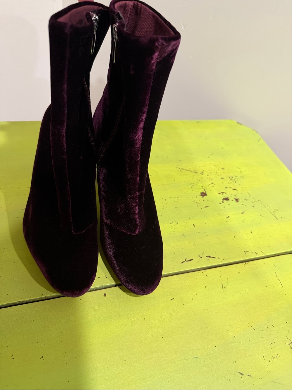 Ralph Lauren Deep Wine Velvet Ankle Booties with Side Zip